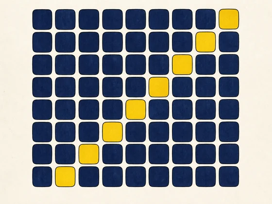 A rhythmic grid of small navy tiles with a diagonal run of gold ones, like a streak of correct answers building.
